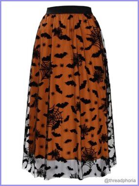 Halloween Tulle Skirt Elastic Waist Layered Mesh Midi Witch Skirt